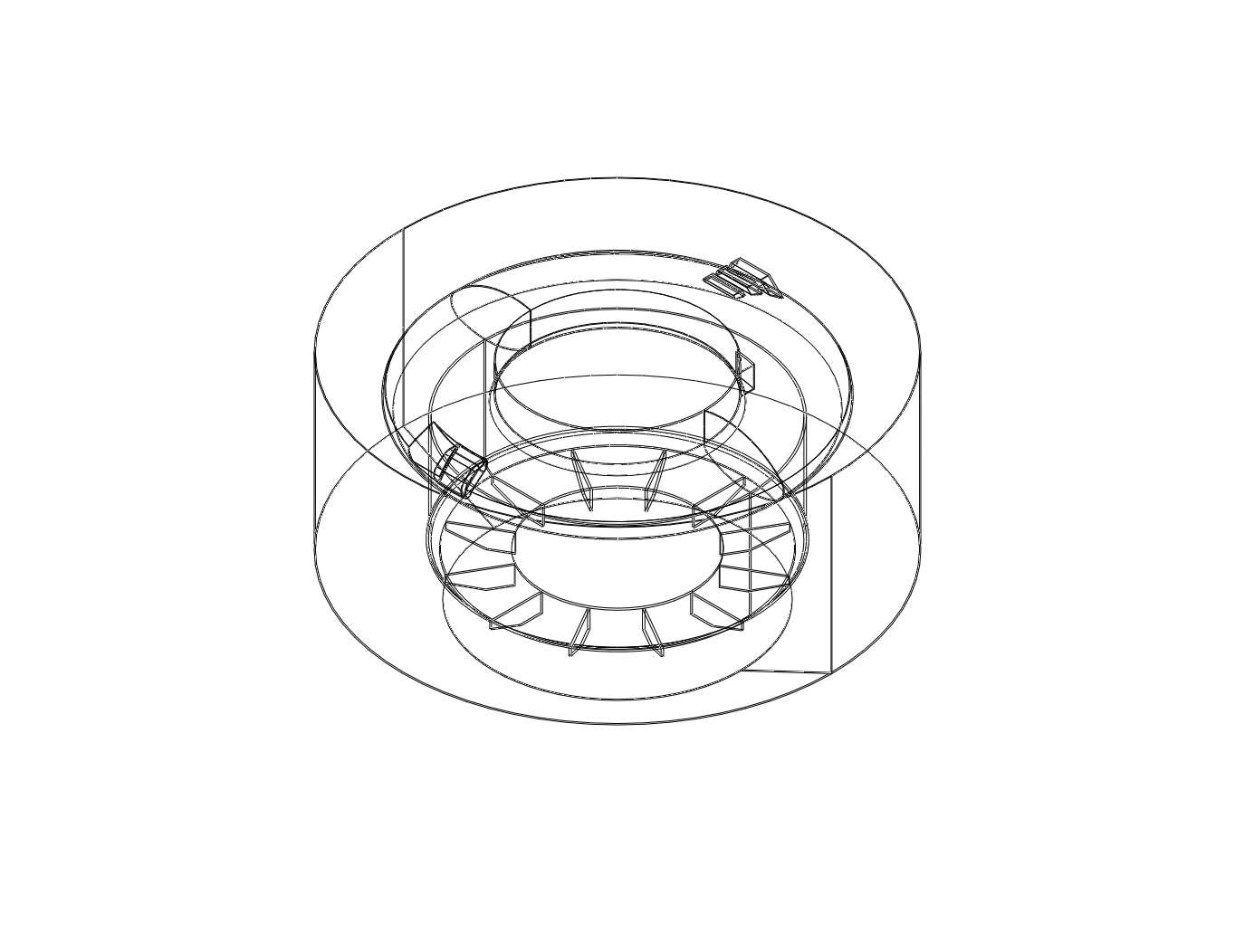 Geometry outline of the toroidal swirl separator showing the ring-shaped body, inner chamber, and vanes