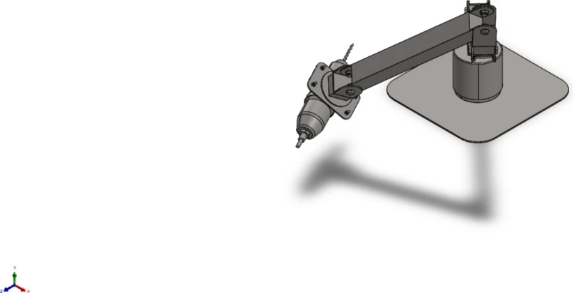 3D model of the complete 6-DOF robotic drilling arm assembly analysed in SolidWorks Simulation